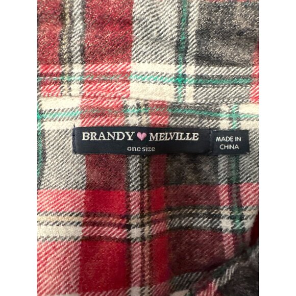 Brandy Melville Red & Green Plaid Button-Up Flannel Shirt One Size - Picture 5 of 8